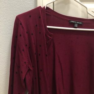 - Moroon cardigan with black polka dots